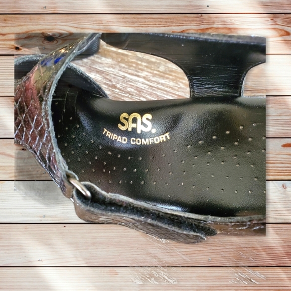 SAS Suntimer Blk Croc Patent Slingbak 8.5M Sandals - Picture 3 of 11